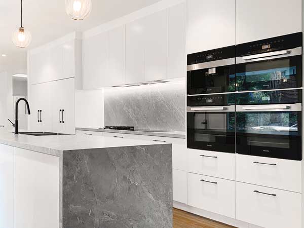 White Kitchen with Grey Textured Benchtop