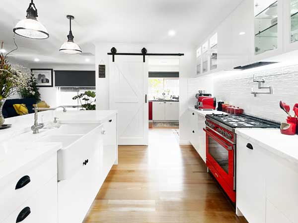 Modern Kitchen Designs - White Industrial Style Galley Kitchen