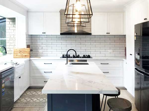 Two-toned White and Blue U-shape Kitchen Design